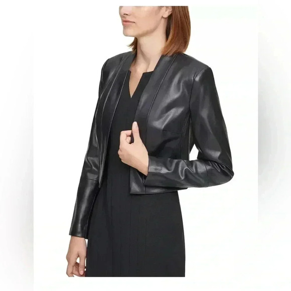 Calvin Klein Women's Faux-Leather Shrug - Picture 1 of 11